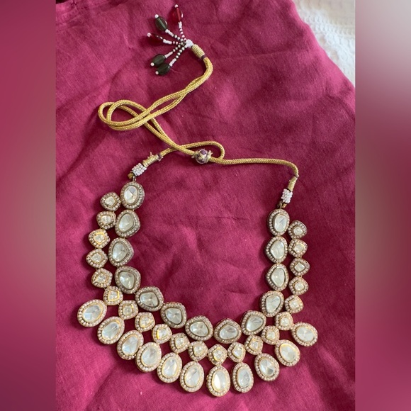 Brand new antique gold & beaded Indian Pakistani gold precious Kundan Necklace - Picture 2 of 7